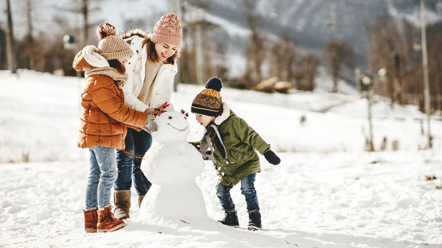 家庭造雪人和笑 圣诞笑话和雪人笑
